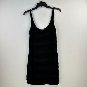 Vtg Express Mini Dress Womens S Black Sleeveless Layered‎ Knit Y2K Dreamweight